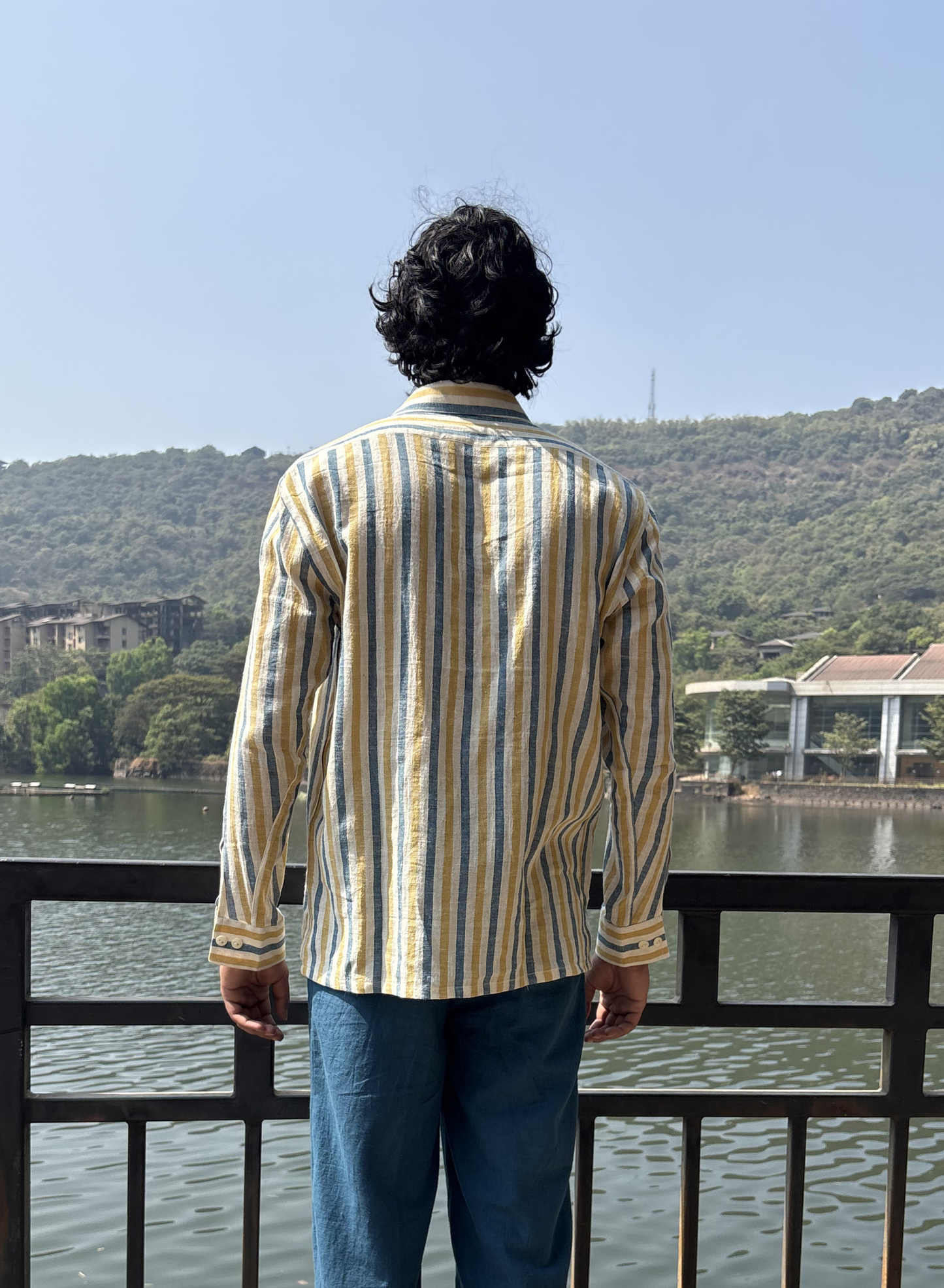 Handwoven Striped Concealed Placket Shirt