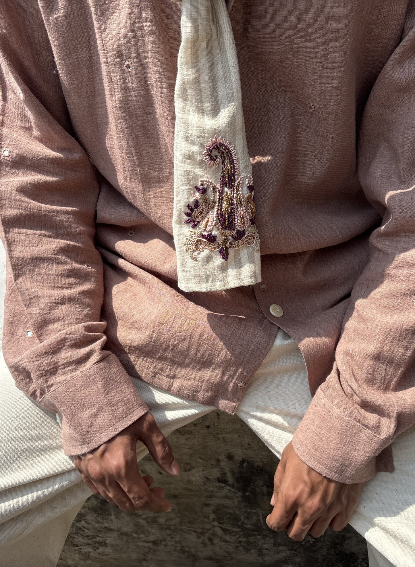 Enchanted Stripe Embroidered Stole Tie