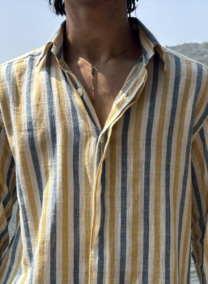 Handwoven Striped Concealed Placket Shirt