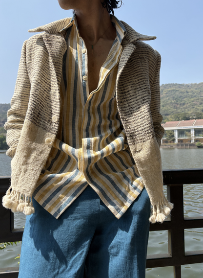 Handwoven Striped Concealed Placket Shirt