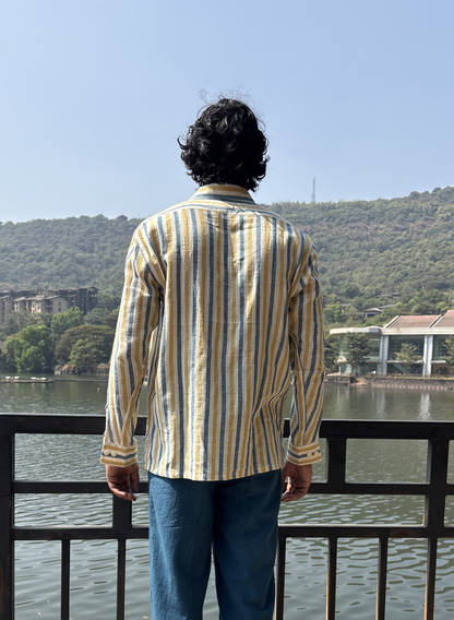 Handwoven Striped Concealed Placket Shirt