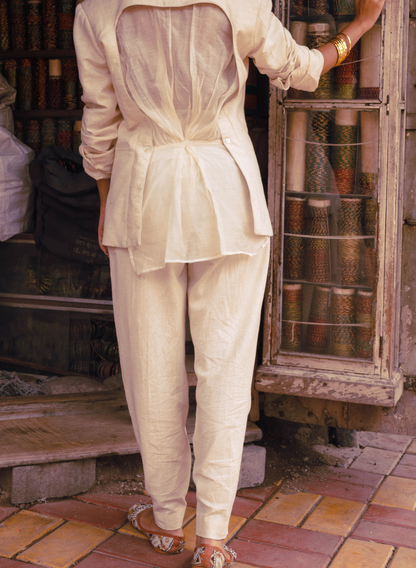 Noor – Eggshell High-Waist Pants