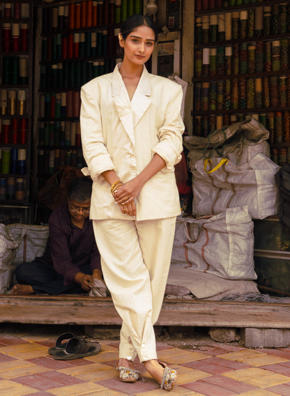 Noor – Eggshell High-Waist Pants